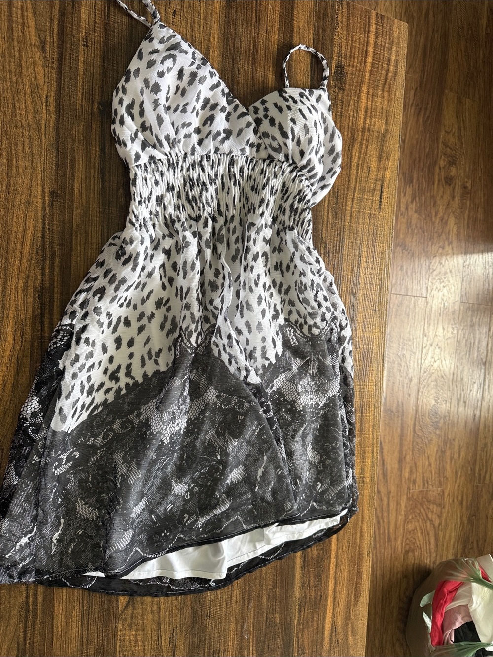feathers White and Black Printed Midi Dress